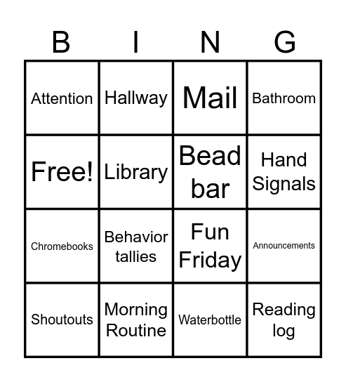 4th Grade Things Bingo Card