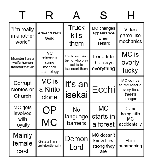 SHITTY ISEKAI BINGO Card