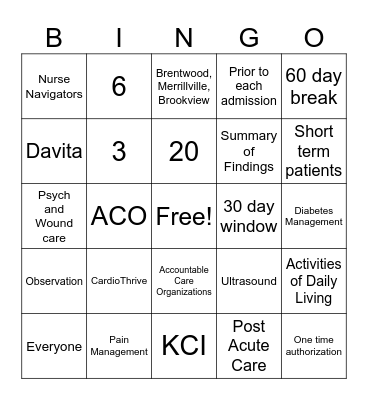 Brickyard Healthcare Bingo Card