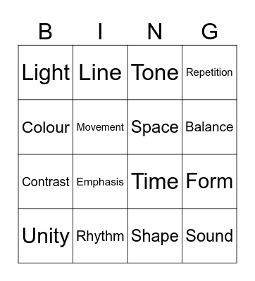 Art elements Bingo Card