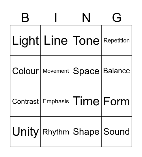 Art elements Bingo Card