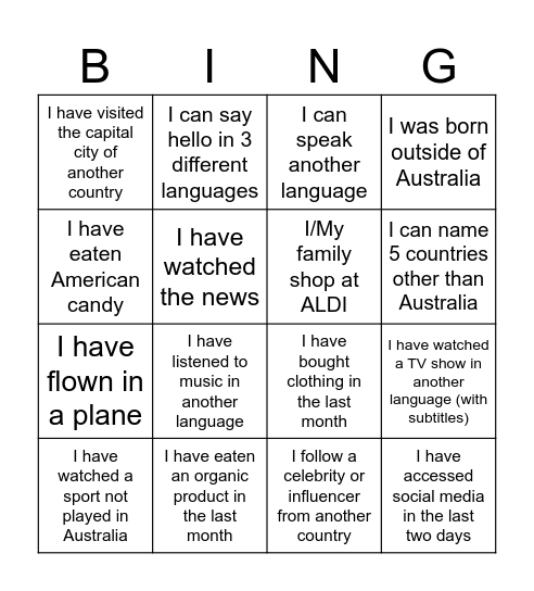 Interconnections Bingo Card