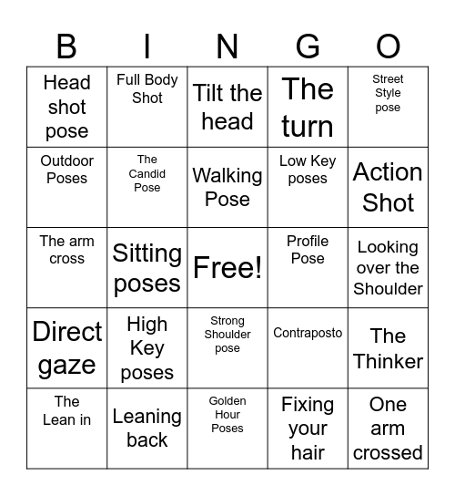 Portrait Pose Bingo Card