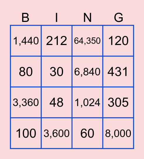 Prob Concept Bingo Card