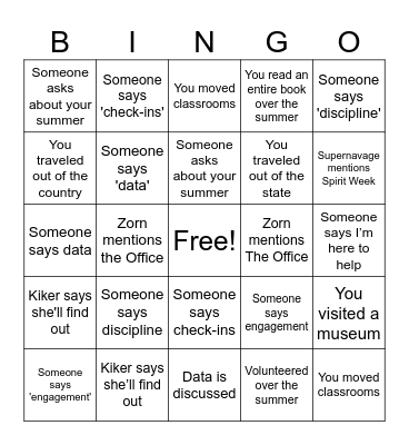 UA Upper School BINGO Card