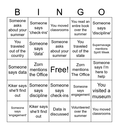 UA Upper School BINGO Card