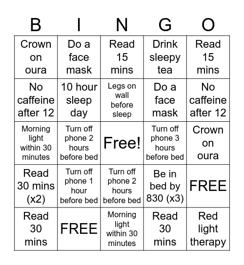 30 Days of Sleep! Bingo Card