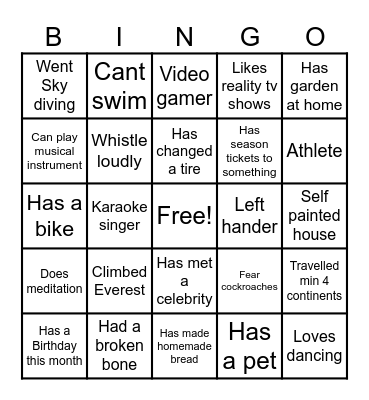 Team Building Bingo Card
