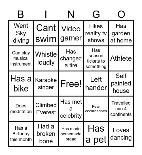 Team Building Bingo Card