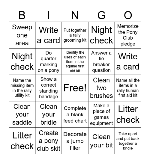 Cobbett Camp Bingo! Bingo Card