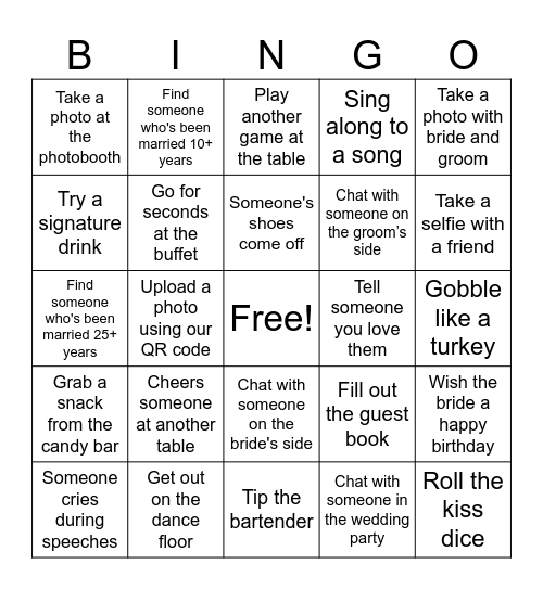 Sam and Chelsea's Wedding Bingo! Bingo Card
