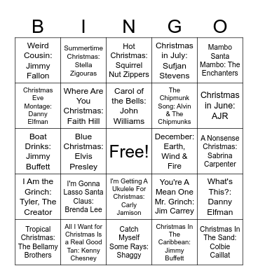Christmas In July Bingo Card