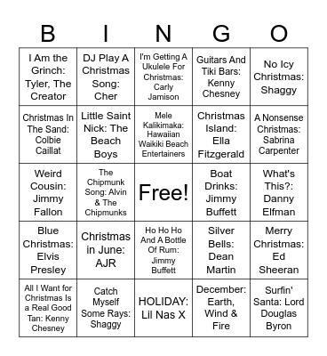Christmas In July Bingo Card