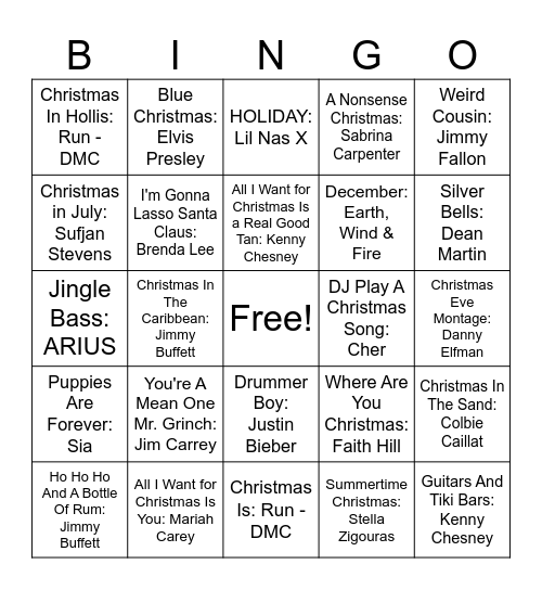 Christmas In July Bingo Card