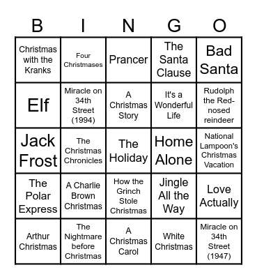 Christmas in July Bingo Card