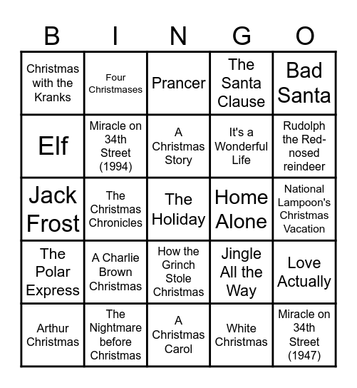 Christmas in July Bingo Card
