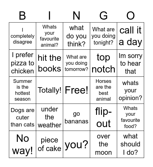 convo class Bingo Card