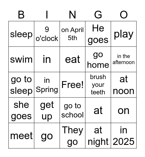 VT class Bingo Card