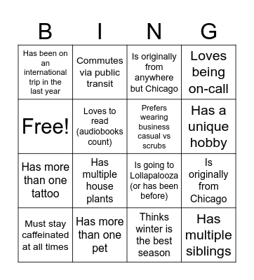 Find a Coresident Who... Bingo Card
