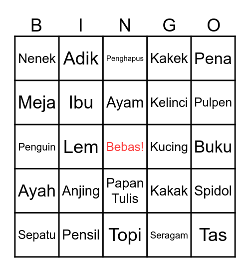 BINGO KATA - BAHASA INDONESIA Bingo Card