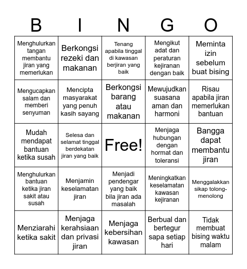 UNIT 7: SAYANGI JIRAN Bingo Card