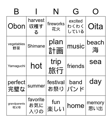 関西国際大学 グローバル学部のOhtani Memi Bingo Card