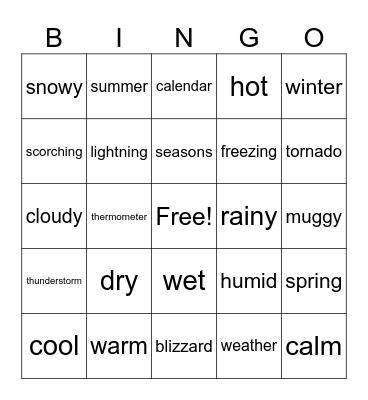 Weather Bingo Card