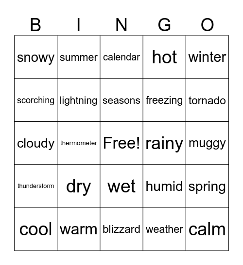 Weather Bingo Card