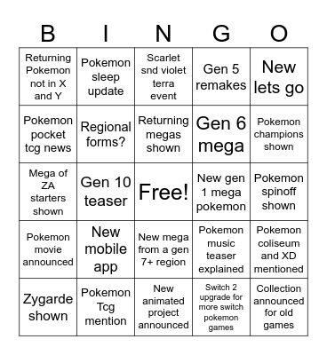 Pokmon presents bingo Card