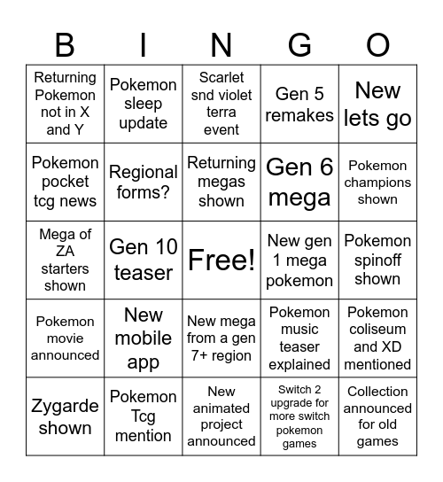Pokmon presents bingo Card