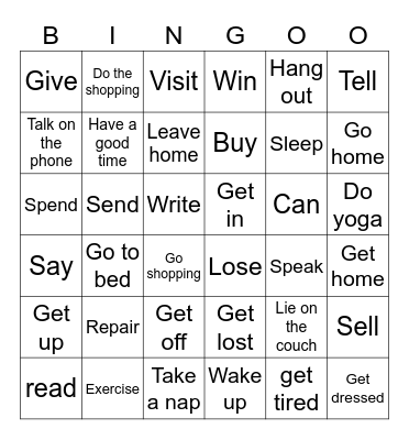 Common VerbsBingo Card