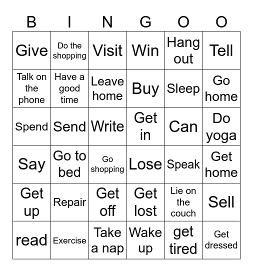 Common VerbsBingo Card