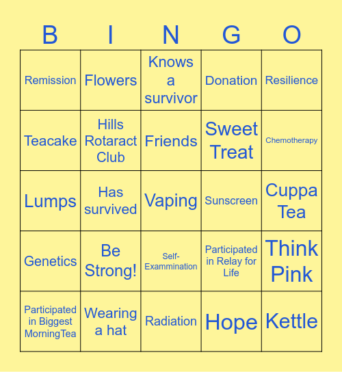 Hills Rotaract's Biggest Evening Tea Bingo Card