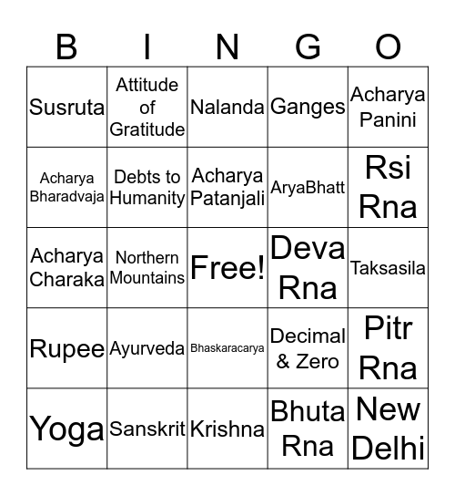 SACRED INDIA Bingo Card