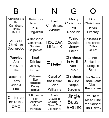 Christmas In July Bingo Card