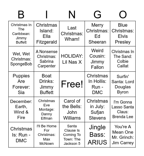 Christmas In July Bingo Card