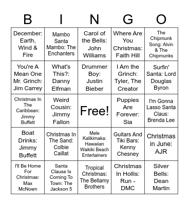 Christmas In July Bingo Card