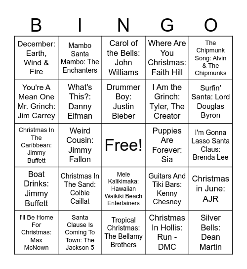 Christmas In July Bingo Card