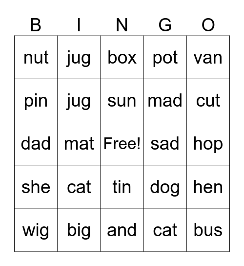 Word Bingo Card