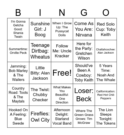 Summertime #4 Bingo Card