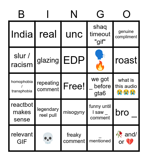 Instagram Reels Comments Bingo w/ ReactBot Bingo Card