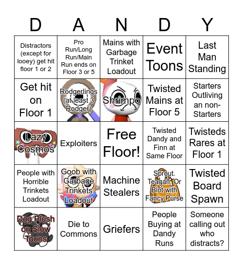 Dandy's World Bingo of Suffering Bingo Card