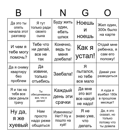 Срачка с Андреем Bingo Card
