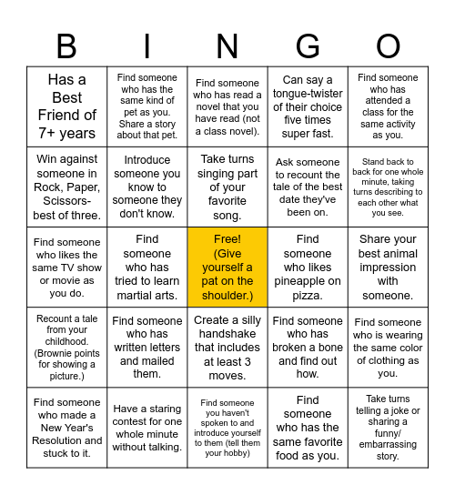 Interactive Human Bingo Card
