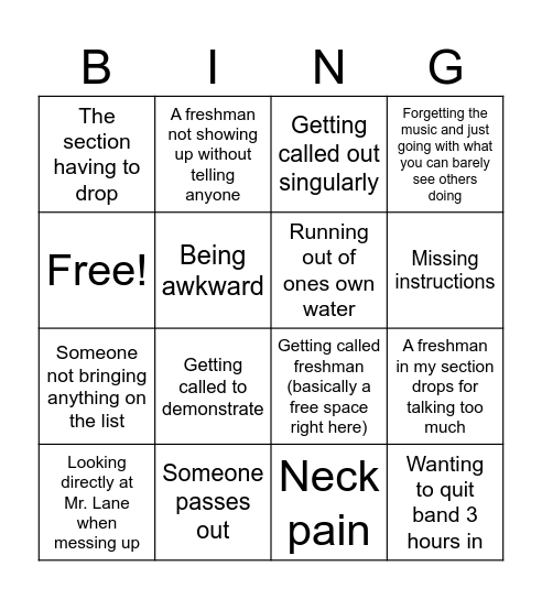 Band Camp Bingo! Bingo Card