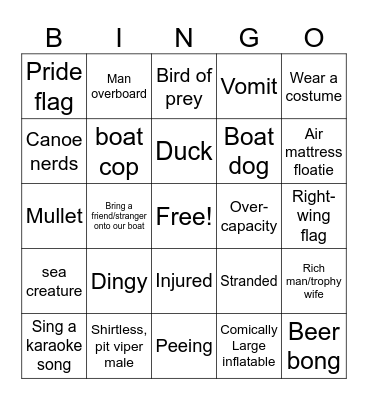 Houseboat Bingo Card
