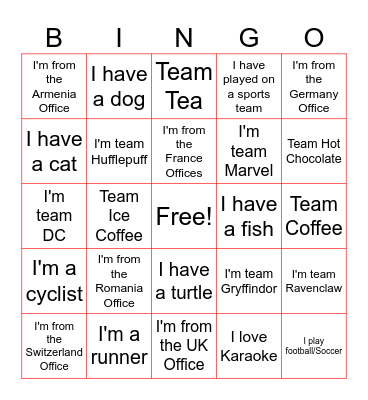 Getting to know you! Bingo Card