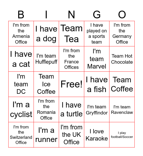 Getting to know you! Bingo Card