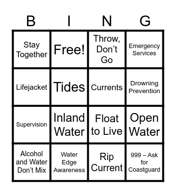 Water Safety Bingo Card