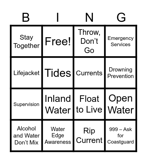 Water Safety Bingo Card